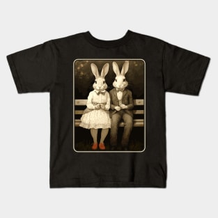 Rabbit Couple On Park Bench Bunny Lovers Kids T-Shirt